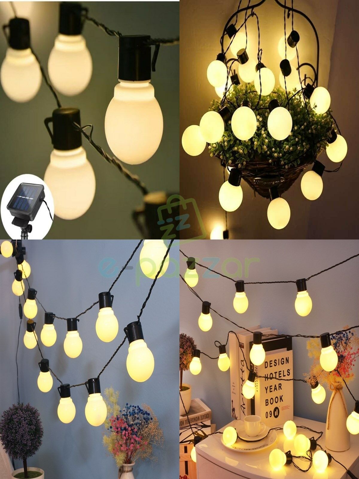 10'lu Büyük Top Ampul 8 Fonksiyonlu Festival Kamp Bahçe Solar Panelli Led Işık Dizeleri Günışığı