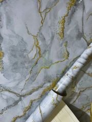 2 Adet 5 Metre X 60 Cm Beyaz Zemin Gold & Gri Desenli Kendinden Yapışkanlı Mermer Desenli Folyo