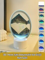 Siyah 3d Cam 7 Renk Işıklı Multicolor Çöl Tasarımlı Sulu Kum Saati Dokunmatik Panelli Usb Girişli