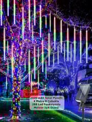 Solar Panelli Fonksiyonlu 288 Led 4 Mt. 8 Çubuk RGB Meteor Işık Dizeleri Led Aydınlatma