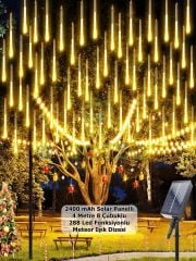 Solar Panelli Fonksiyonlu 288 Led 4 Mt. 8 Çubuk Günışığı Meteor Işık Dizeleri Led Aydınlatma
