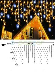Ip65 3 Mt. 30/50/70 Cm Saçaklı Dış Mekan Beyaz Çakarlı Günışığı Perde Led Eklemeli 220v Fişli