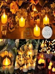 96 Adet Parti Organizasyon Christmas Konsept Süsleme Dekorasyon Pilli Tealight Mumu Led Işık
