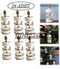 24lü Ahşap Mini Atlı Karınca Nostaljik El Yapımı Dekoratif Atlı Karınca 24 Adet Süs Krem