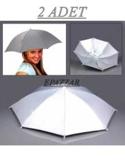 2 Adet Beyaz Lastikli Plaj Yazlık Kafa Şemsiyesi Güneşlik Şapka Şemsiye Beyaz 2 Adet Şemsiye