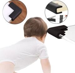 Siyah Set 10'lu Köşe Koruyucu Yastık ve 2 Metre Sarmal Koruyucu Masa Sehpa Mobilya Kauçuk Koruma