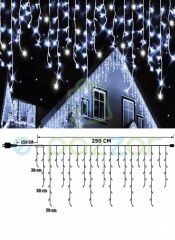 Ip65 2,5 Mt. 30/50/70 Cm Saçaklı Dış Mekan Günışığı Çakarlı Beyaz Işık Perde Led Eklemeli 220v Fişli