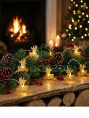 2 Mt 10'lu Gold Metal Geyik Noel Christmas Yılbaşı Parti Dekor Ağaç Konsept Süsleme Pilli Led Işık