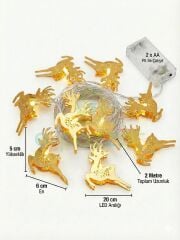 2 Mt 10'lu Gold Metal Geyik Noel Christmas Yılbaşı Parti Dekor Ağaç Konsept Süsleme Pilli Led Işık