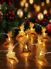 2 Mt 10'lu Gold Metal Geyik Noel Christmas Yılbaşı Parti Dekor Ağaç Konsept Süsleme Pilli Led Işık