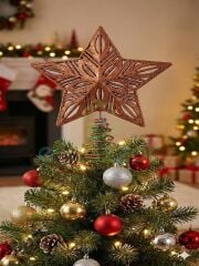 25 Cm Lüx Bakır Simli  Yılbaşı Ağacı Tepe Yıldızı Organizasyon Christmas Konsept Parti Dekor Süsleme