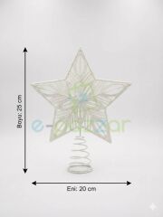 25 Cm Lüx Beyaz Simli  Yılbaşı Ağacı Tepe Yıldızı Organizasyon Christmas Konsept Parti Dekor Süsleme