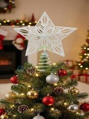 25 Cm Lüx Beyaz Simli  Yılbaşı Ağacı Tepe Yıldızı Organizasyon Christmas Konsept Parti Dekor Süsleme