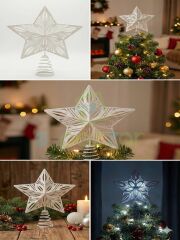 25 Cm Lüx Beyaz Simli  Yılbaşı Ağacı Tepe Yıldızı Organizasyon Christmas Konsept Parti Dekor Süsleme