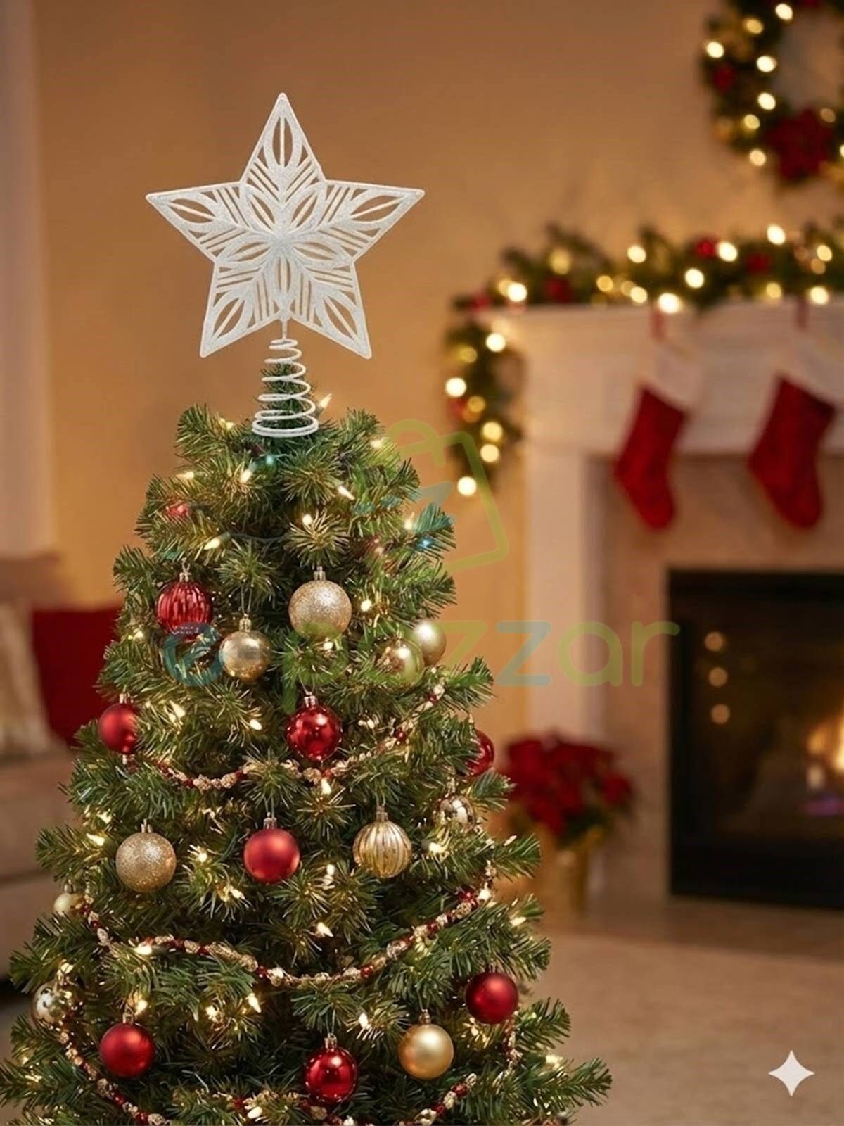 25 Cm Lüx Beyaz Simli  Yılbaşı Ağacı Tepe Yıldızı Organizasyon Christmas Konsept Parti Dekor Süsleme