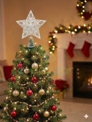 25 Cm Lüx Beyaz Simli  Yılbaşı Ağacı Tepe Yıldızı Organizasyon Christmas Konsept Parti Dekor Süsleme