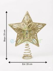 25 Cm Lüx Gold Simli  Yılbaşı Ağacı Tepe Yıldızı Organizasyon Christmas Konsept Parti Dekor Süsleme