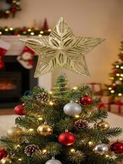 25 Cm Lüx Gold Simli  Yılbaşı Ağacı Tepe Yıldızı Organizasyon Christmas Konsept Parti Dekor Süsleme