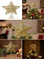 25 Cm Lüx Gold Simli  Yılbaşı Ağacı Tepe Yıldızı Organizasyon Christmas Konsept Parti Dekor Süsleme