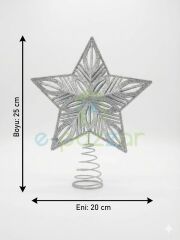 25 Cm Lüx Gümüş Simli  Yılbaşı Ağacı Tepe Yıldızı Organizasyon Christmas Konsept Parti Dekor Süsleme