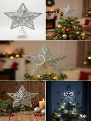 25 Cm Lüx Gümüş Simli  Yılbaşı Ağacı Tepe Yıldızı Organizasyon Christmas Konsept Parti Dekor Süsleme