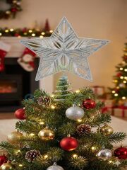 25 Cm Lüx Gümüş Simli  Yılbaşı Ağacı Tepe Yıldızı Organizasyon Christmas Konsept Parti Dekor Süsleme