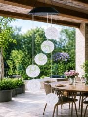 Multicolor Renk Geçişli Kristal 6 Top Silikon Sarkıt Solar Panelli Bahçe Veranda Dekoratif Led Işık