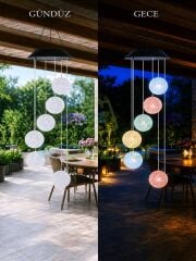 Multicolor Renk Geçişli Kristal 6 Top Silikon Sarkıt Solar Panelli Bahçe Veranda Dekoratif Led Işık