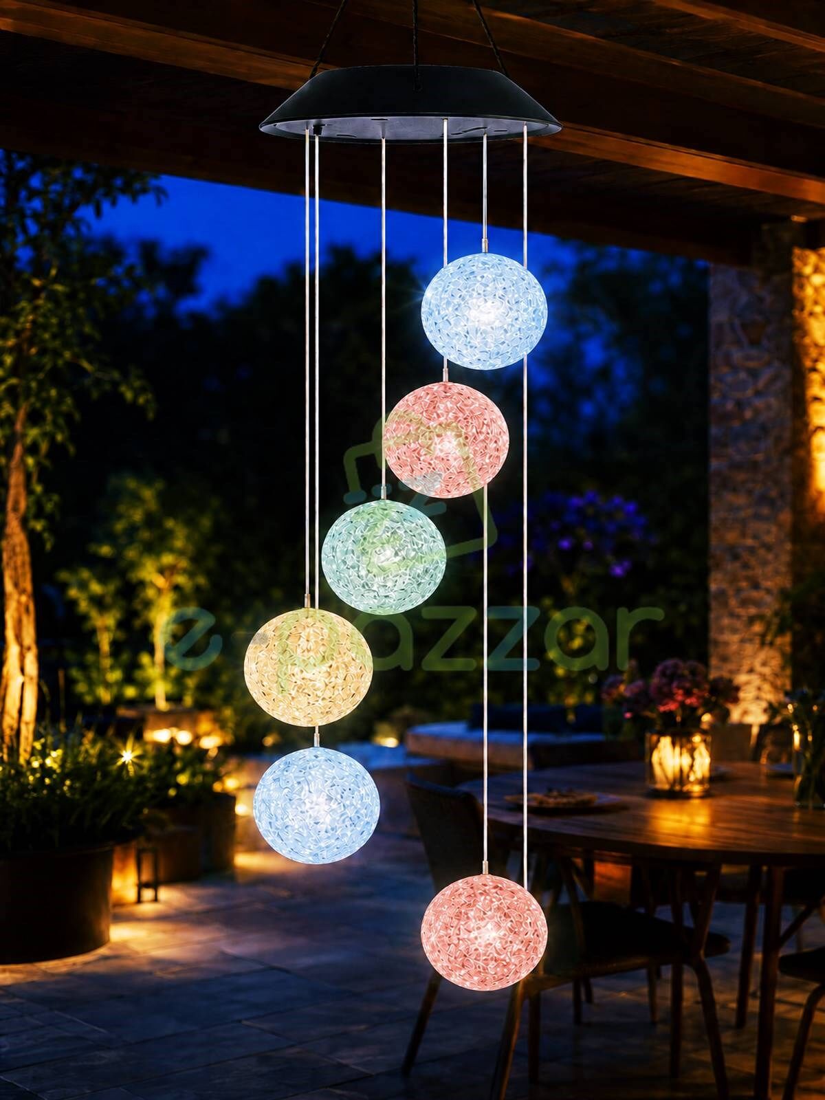 Multicolor Renk Geçişli Kristal 6 Top Silikon Sarkıt Solar Panelli Bahçe Veranda Dekoratif Led Işık