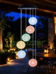 Multicolor Renk Geçişli Kristal 6 Top Silikon Sarkıt Solar Panelli Bahçe Veranda Dekoratif Led Işık