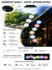 Multicolor Renk Geçişli Kristal 6 Top Silikon Sarkıt Solar Panelli Bahçe Veranda Dekoratif Led Işık