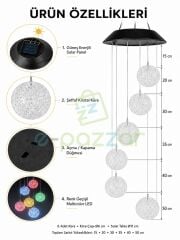 Multicolor Renk Geçişli Kristal 6 Top Silikon Sarkıt Solar Panelli Bahçe Veranda Dekoratif Led Işık