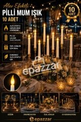 10 Adet Pilli Şamdan Mumu Alev Efekti Büyük Boy Özel Günler Süsleme Dekor Organizasyon Parti Mumu