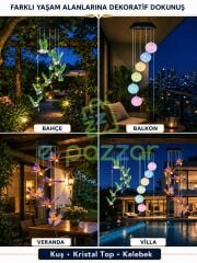 3'lü Set Multicolor Renk Geçişli Kuş / Kelebek /Kristal Top Silikon 6'lı Sarkıt SolarBahçe Led Işık