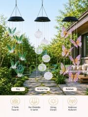 3'lü Set Multicolor Renk Geçişli Kuş / Kelebek /Kristal Top Silikon 6'lı Sarkıt SolarBahçe Led Işık