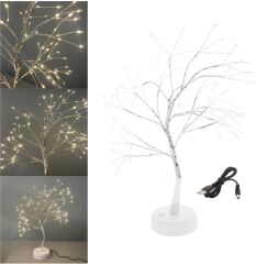 LED Işıklı Ağaç Masa Üstü Yılbaşı Noel Dekor Ağacı Peri Gece Işık 108 LED Usb Ve Pilli
