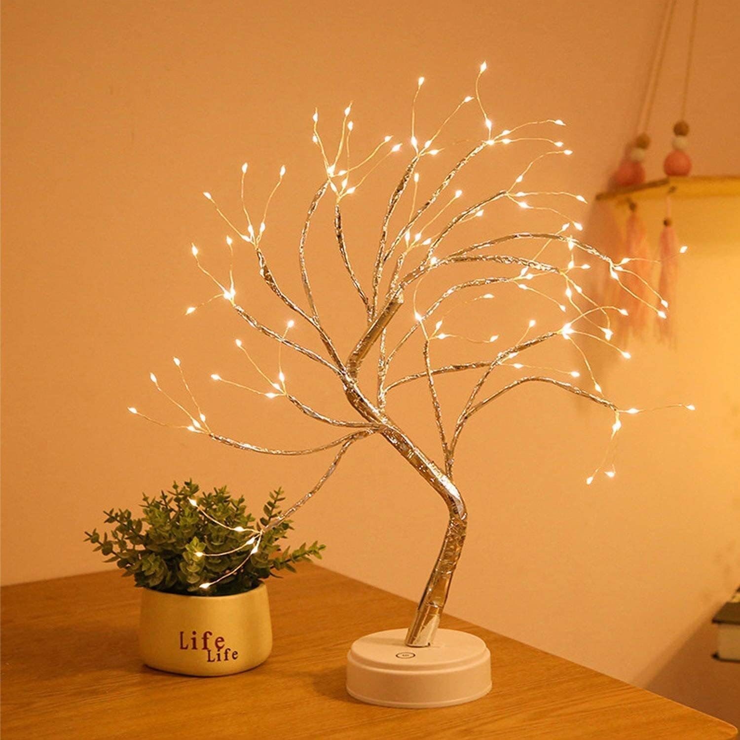 LED Işıklı Ağaç Masa Üstü Yılbaşı Noel Dekor Ağacı Peri Gece Işık 108 LED Usb Ve Pilli