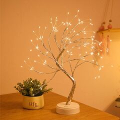 LED Işıklı Ağaç Masa Üstü Yılbaşı Noel Dekor Ağacı Peri Gece Işık 108 LED Usb Ve Pilli