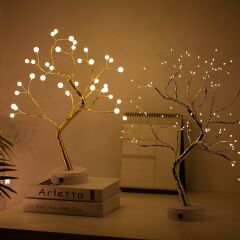 LED Işıklı Ağaç Masa Üstü Yılbaşı Noel Dekor Ağacı Peri Gece Işık 108 LED Usb Ve Pilli