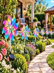 2 Adet Hologramlı 8 Fonksiyon Multicolor Rüzgar Gülü Solar Panelli Bahçe Veranda Aydınlatma Led Işık