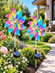 2 Adet Hologramlı 8 Fonksiyon Multicolor Rüzgar Gülü Solar Panelli Bahçe Veranda Aydınlatma Led Işık