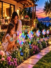 2 Adet Hologramlı 8 Fonksiyon Multicolor Rüzgar Gülü Solar Panelli Bahçe Veranda Aydınlatma Led Işık