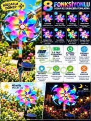 2 Adet Hologramlı 8 Fonksiyon Multicolor Rüzgar Gülü Solar Panelli Bahçe Veranda Aydınlatma Led Işık