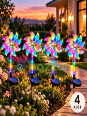 4 Adet Hologramlı 8 Fonksiyon Multicolor Rüzgar Gülü Solar Panelli Bahçe Veranda Aydınlatma Led Işık