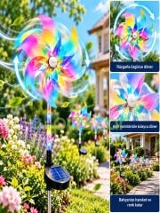4 Adet Hologramlı 8 Fonksiyon Multicolor Rüzgar Gülü Solar Panelli Bahçe Veranda Aydınlatma Led Işık