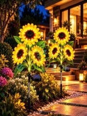 2 Adet Gerçekçi 3 Dal Ayçiçeği Solar Panelli Bahçe Balkon Teras Veranda Aydınlatma Günışığı Led Işık