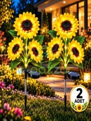 2 Adet Gerçekçi 3 Dal Ayçiçeği Solar Panelli Bahçe Balkon Teras Veranda Aydınlatma Günışığı Led Işık