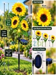2 Adet Gerçekçi 3 Dal Ayçiçeği Solar Panelli Bahçe Balkon Teras Veranda Aydınlatma Günışığı Led Işık