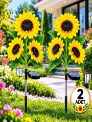 2 Adet Gerçekçi 3 Dal Ayçiçeği Solar Panelli Bahçe Balkon Teras Veranda Aydınlatma Günışığı Led Işık