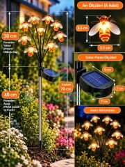 Güneş Enerjili 8 Başlı Bal Arısı Led Bahçe Lambası 2'li Set Dekoratif Solar Dış Mekan Aydınlatma